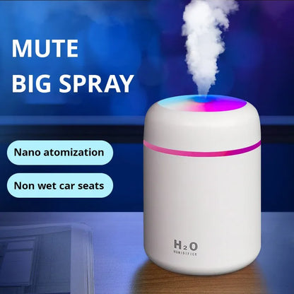 Portable USB Cool Mist Sprayer: 300ml Electric Air Humidifier with Aroma Oil Diffuser - Colorful Night Light for Home and Car