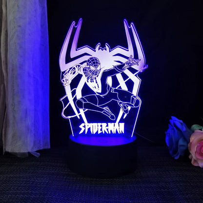 Spiderman 3D Acrylic Night Light – USB Stereo LED Desk Lamp | Phantom Light with USB and Battery Power | Surprise Birthday Gift