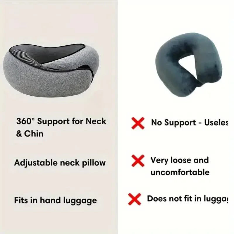 Memory Foam Travel Neck Pillow – U-Shaped Snail Style, Adjustable & Portable Neck Support for Naps