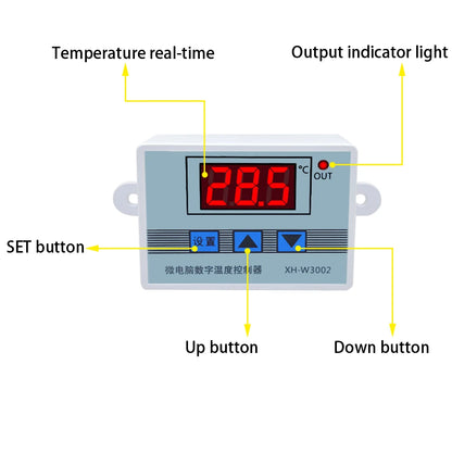 W3002 Digital LED Temperature Controller - 12V/24V/110V/220V, 10A Thermostat Regulator XH-3002