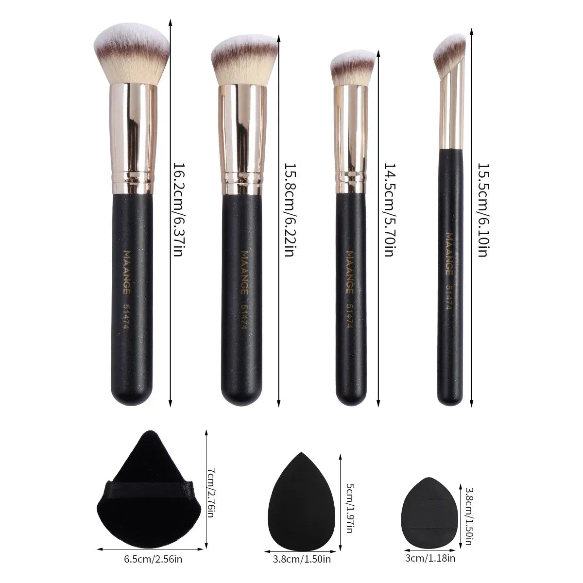 MAANGE 11PCS Makeup Tool Kit: 4PCS Makeup Brushes with Powder Puff, Sponge, Finger Air Cushion Puff - for Concealer Blend Eyeshadow