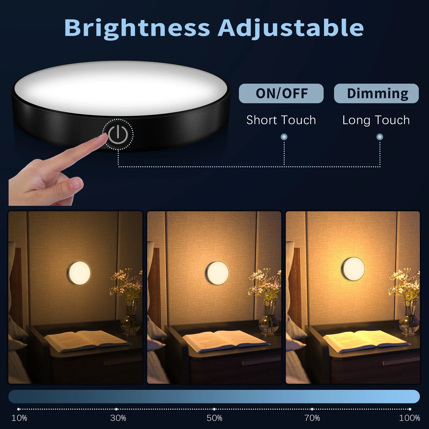 Convenient Lighting Solution: WILLED Rechargeable Dimmable Touch Light - Portable LED Night Lights for Cabinet, Wardrobe, Kitchen, Bedroom - Built-in 1000mAh Battery