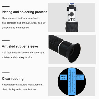 Handheld Alcohol Sugar Refractometer Tester - Wine Concentration Meter Densitometer 0-25% Alcohol, Beer 0-40% Brix Grapes