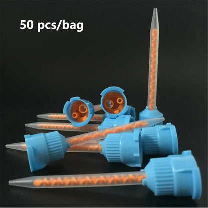 50pcs 10:1 Dental Materials Silicone Rubber Gun Conveying Mixing Head | Disposable Mixing Head for Dentistry