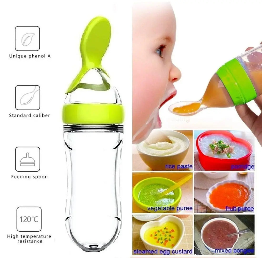 Silicone Squeezing Feeding Bottle Cup | Newborn Baby Pacifier Training Rice Spoon | Infant Cereal Food Supplement Feeder Tableware