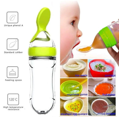 Silicone Squeezing Feeding Bottle Cup | Newborn Baby Pacifier Training Rice Spoon | Infant Cereal Food Supplement Feeder Tableware