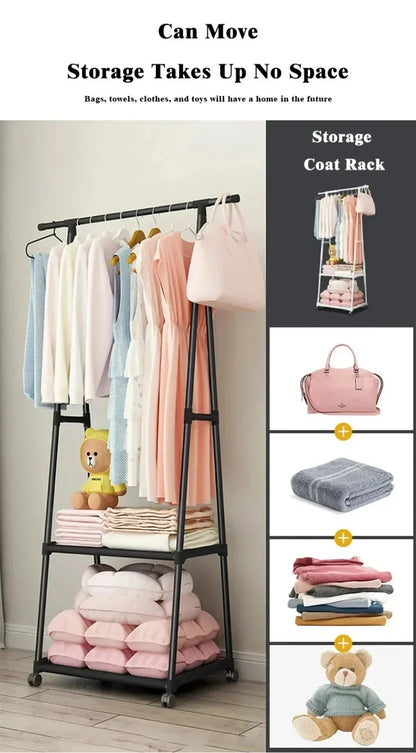 Mobile Triangle Clothes Hanger - Floor Standing Coat Rack with Wheels, Multi-Function Bedroom and Living Room Clothes Organizer