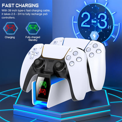 PS5 Dual Fast Charger & RGB Controller Charging Stand | LED Indicator Docking Station for PlayStation 5 Gamepad