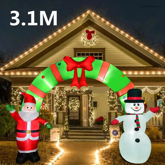 3.1M Inflatable Christmas Arch with Santa Claus and Snowman - Outdoor Decoration with Built-in LED Lights for Home and Garden