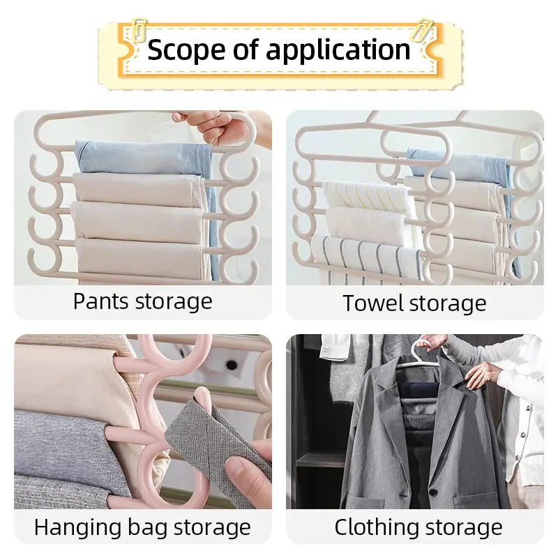 Multifunctional Pants Rack - 1/2/3pcs Multi-Layer Trousers Hanger, Space-Saving Closet Organizer with 5 Layers, Color Clothes Pegs