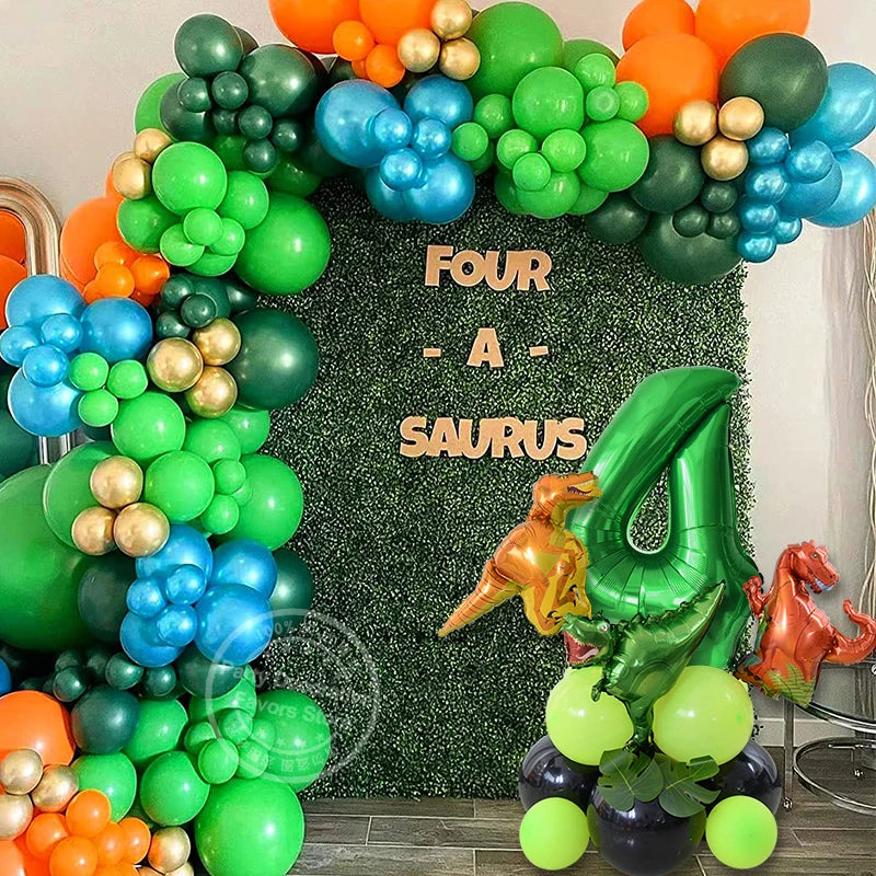 Dinosaur Happy Birthday Garland Banner & Party Balloons - Roar into a Jungle Safari Kids 1st Birthday Party!