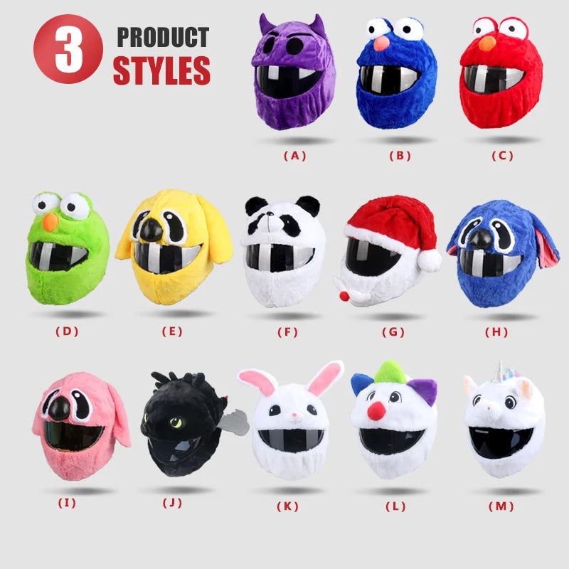 Cartoon Fluffy Plush Helmet Protection Set: Motorcycle Full-Face Protective Cover - Motorbike Safety Special Headgear Case