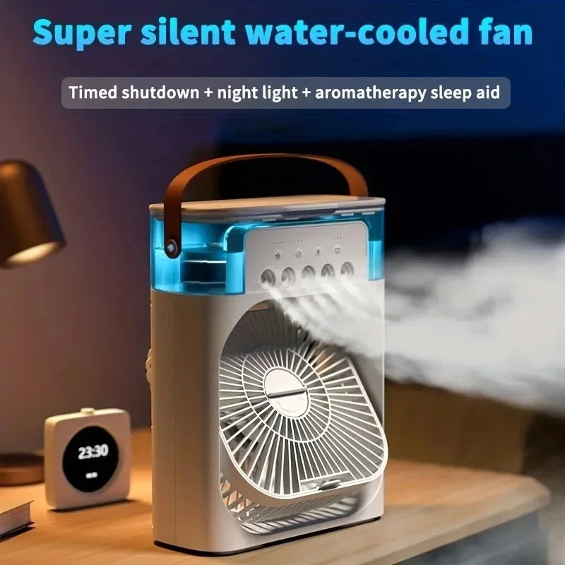 Portable Mini Evaporative Air Cooler: Air Conditioner Fan with 7 Colors LED Light - 1/2/3 H Timer, 3 Wind Speeds, 3 Spray Modes