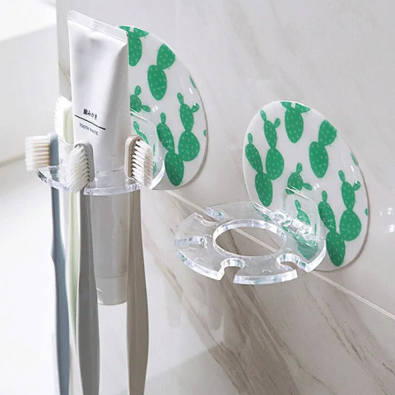 Creative Wall-Mounted Toothbrush Holder: Multipurpose Bathroom Storage Rack for Toothpaste, Razors, and More - Punch-Free Household Organizer