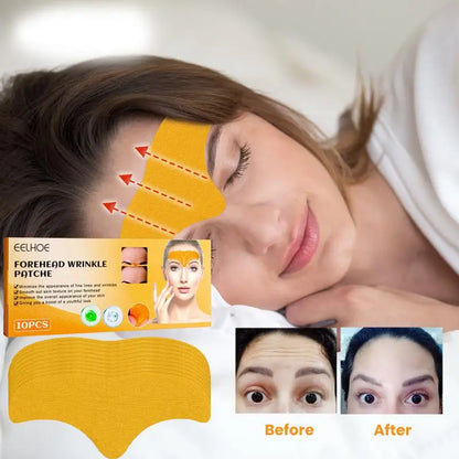 10pcs Anti-Wrinkle Forehead Gel Patches - Firming Mask for Frown Lines, Face Skin Care Stickers with Collagen, Natural Anti-Aging Solution