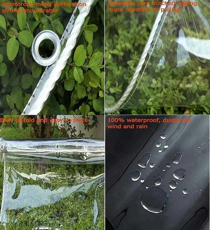 Waterproof Transparent PVC Tarpaulin with Eyelets - Weatherproof Durable Canopies, Foldable 0.39mm Rain Cover for Garden Furniture