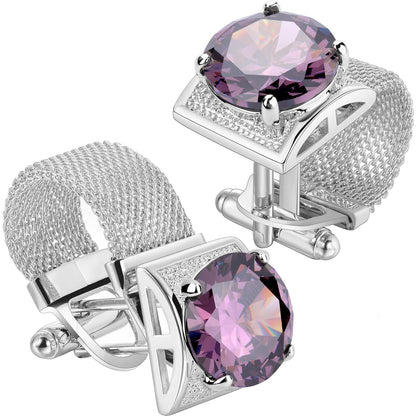 HAWSON Luxury Silver Crystal Cufflinks for Men - Elegant French Shirt Accessories for Wedding and Business