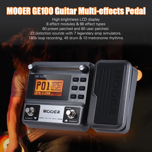 MOOER GE100 Guitar Multi-Effects Processor – Effect Pedal with Loop Record, Tuning, Tap Tempo, Rhythm, and Chord Lessons