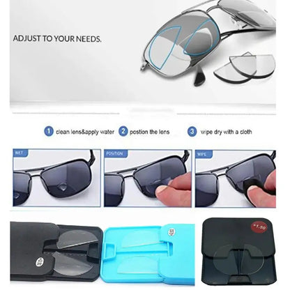 2pcs Stick-On Bifocal Reading Glasses Lenses - Magnification +100 to +350 Liquid Silicone Presbyopic Lenses