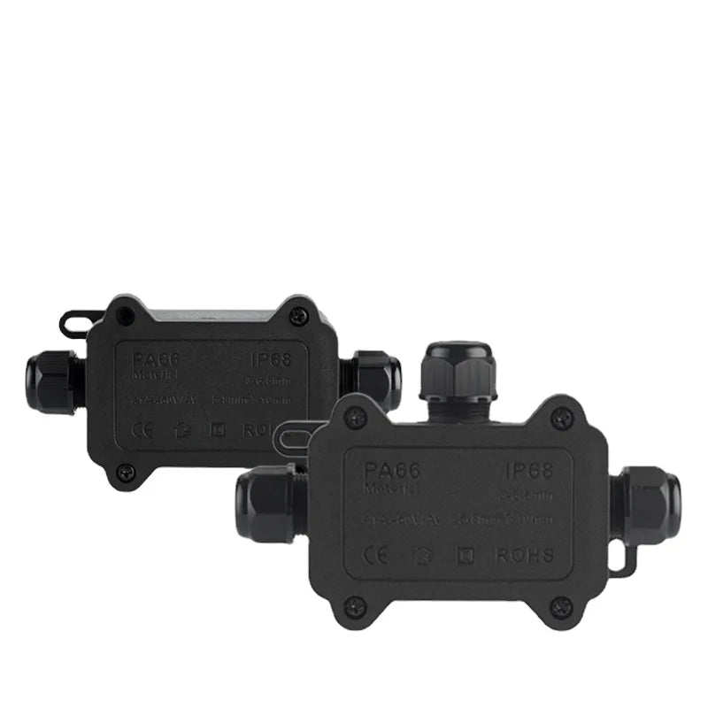 IP68 Outdoor Waterproof Junction Box - Black 3 Way Mini Connector Box - PC Plastic and Terminal - Designed for Buried Wires