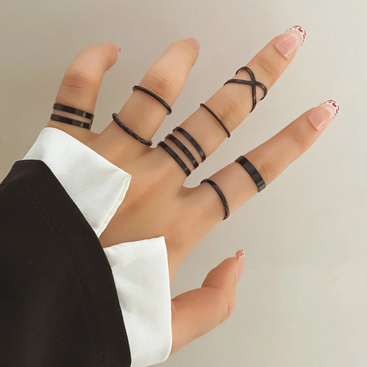 2023 Kpop Punk Geometric Black Chain Open Ring - Luxury Vintage Grunge Aesthetic Jewelry for Women, Y2K EMO Accessories