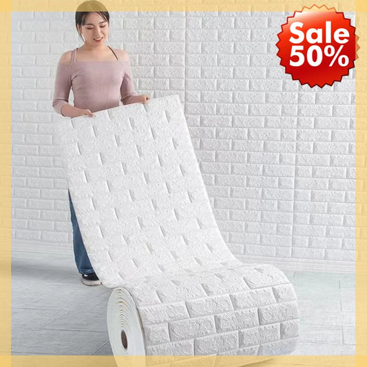 2 Metre 3D Soft Foam Brick Wallpaper Sticker Roll - DIY Self-Adhesive Decorative Wall Paper for Living Room, Home, Kitchen, Bathroom