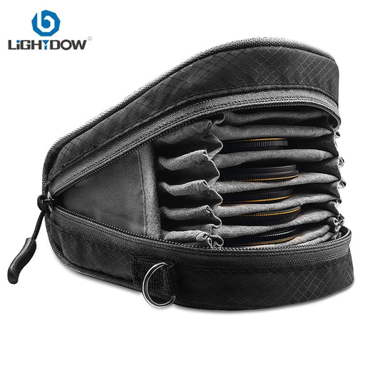 Lightdow Protective Lens Filter Storage Bag, Camera Lens Filter Pouch, Round Filter Case with Shoulder Belt for Lens Accessories