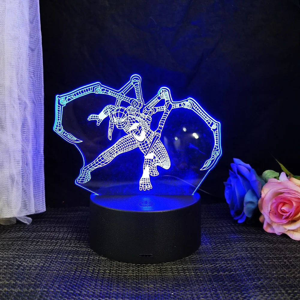 Spiderman 3D Acrylic Night Light – USB Stereo LED Desk Lamp | Phantom Light with USB and Battery Power | Surprise Birthday Gift