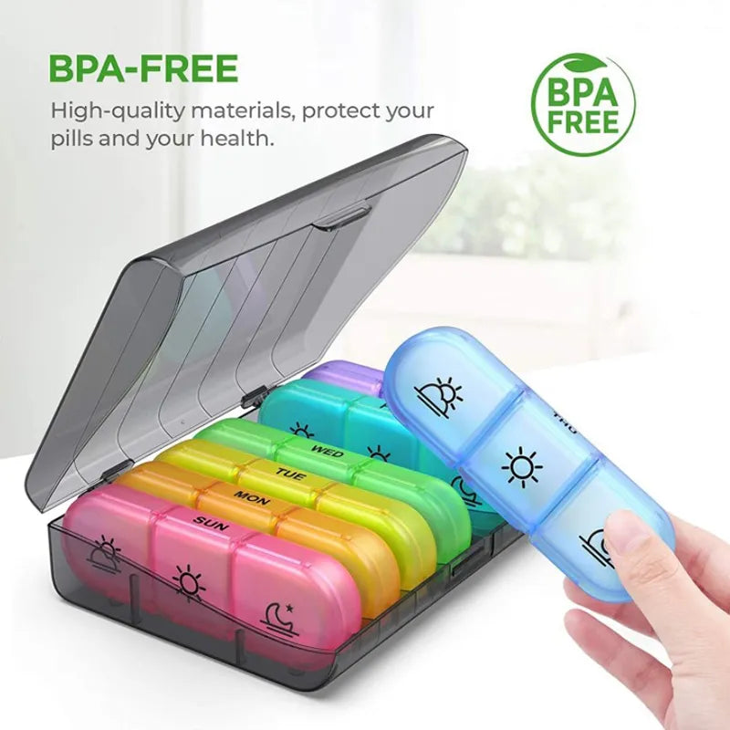 7 Days Weekly Pill Organizer: Medicine Box Tablet Holder Storage Container - Convenient Pill Case Splitter