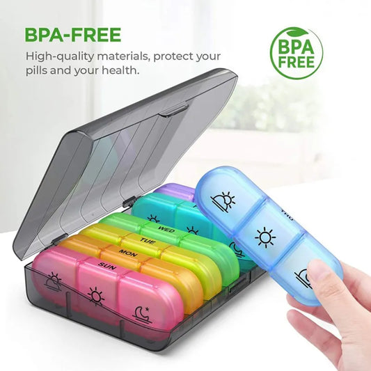 7 Days Weekly Pill Organizer: Medicine Box Tablet Holder Storage Container - Convenient Pill Case Splitter