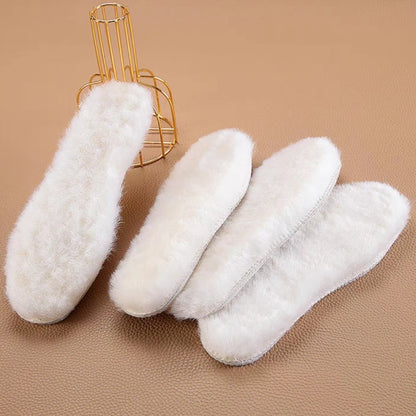 Genuine Sheepskin Fleece Insoles - Thick Cashmere Thermal Wool Inner Soles for Men and Women, Perfect for Shoes and Snow Boots