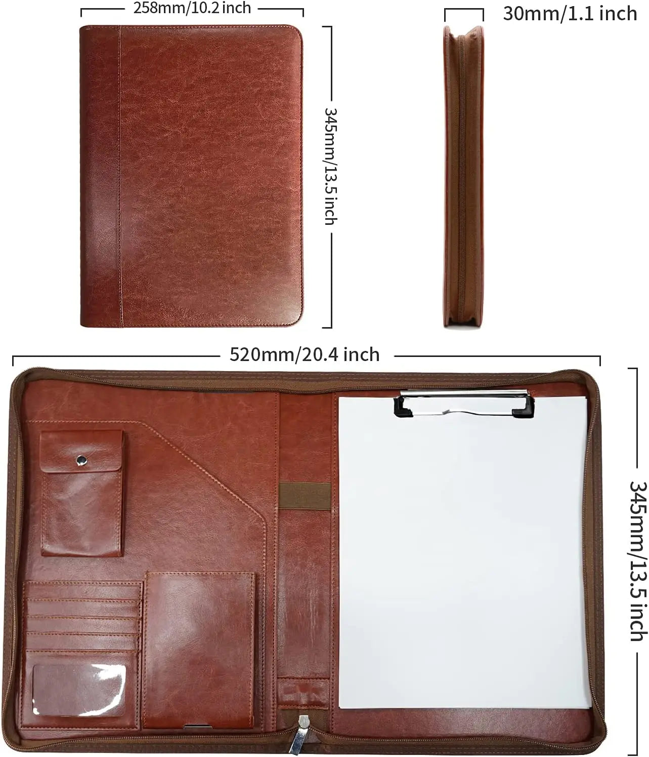 Multifunctional A4 Leather Conference Folder | Business Stationery Organizer | Zippered Contract File Folders with Card Holder