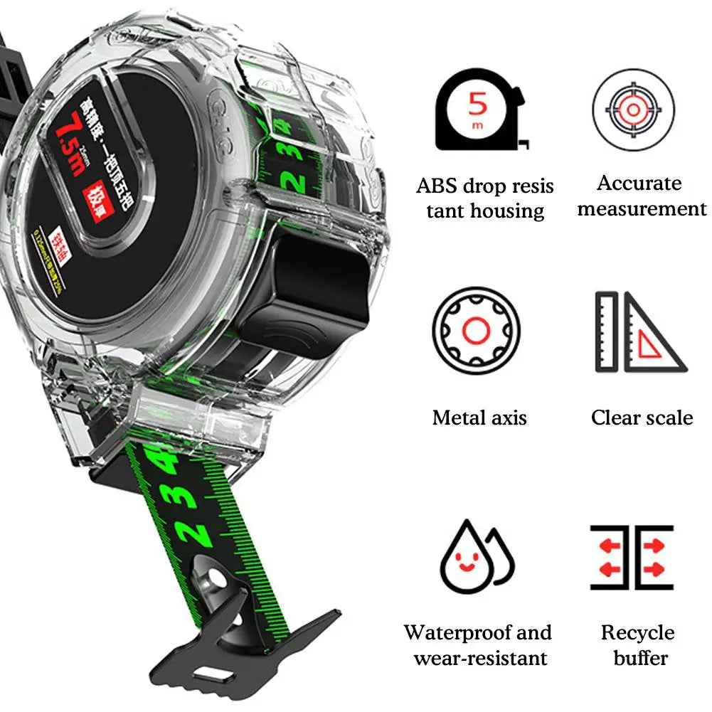 Transparent Thickened Tape Measure: High Carbon Steel Ruler for Woodwork - 5/7.5/10M Meter Gauge Distance Measuring Tool