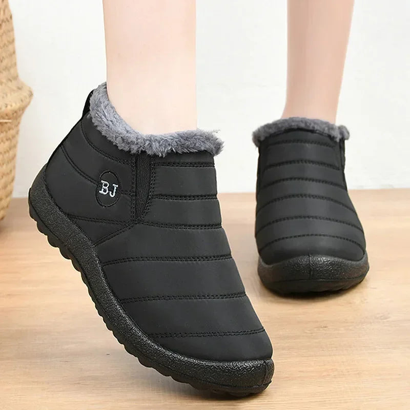 2023 Waterproof Winter Boots for Women – Plush Snow Ankle Boots, Warm & Stylish Black Couples Platform Shoes