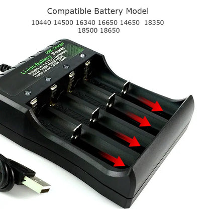 Black 18650 Battery Charger: 1/2/4 Slots Dual AC 110V 220V - for 3.7V Rechargeable Lithium Battery Charging