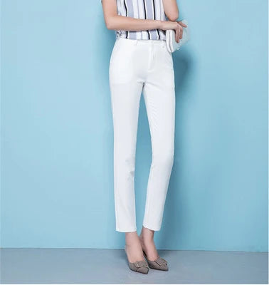 Slim High Waist Elastic Pencil Pants - Skinny Ankle-Length Trousers for Women up to 75kg, Casual Spring 2024 Office Wear