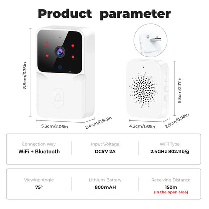 WiFi Video Doorbell with PIR Motion Detection - Tuya Wireless HD Camera IR Alarm Security Smart Home Door Bell, WiFi Intercom for Home