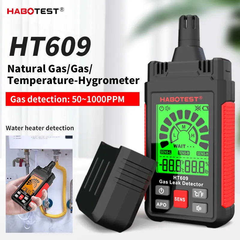 HT609 Gas Leak Detector with LCD Display - Sound Alarm for Combustible and Flammable Gases - Visual Methane Detection