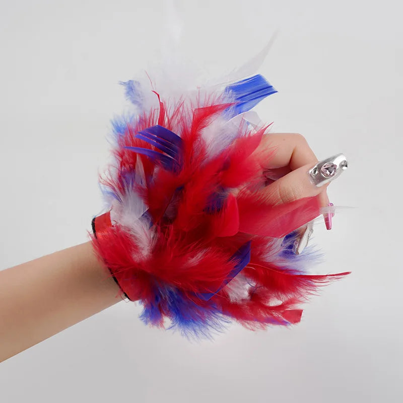 Natural Fur Feather Cuffs - Sexy Snap Bracelet Sleeves with Feathers for Women - Removable Wrist Arm Shirt Accessory