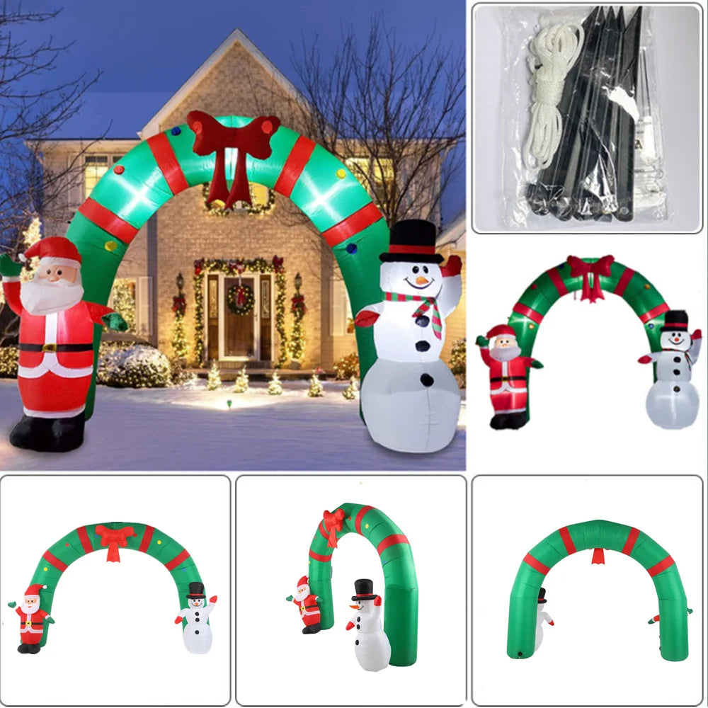 3.1M Inflatable Christmas Arch with Santa Claus and Snowman - Outdoor Decoration with Built-in LED Lights for Home and Garden