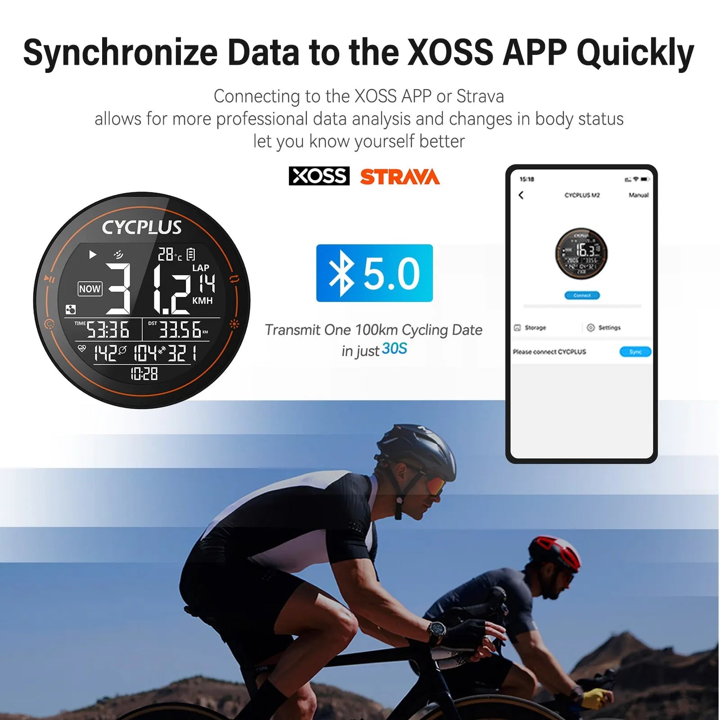 CYCPLUS M2 Wireless GPS Bicycle Computer - ANT+ Bluetooth, Waterproof Speedometer with Cadence and Power Meter for Road and MTB Cycling