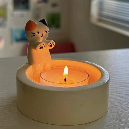 Cute Cartoon Cat Candle Holder – Tea Light Holder for Office and Home Desktop Decoration