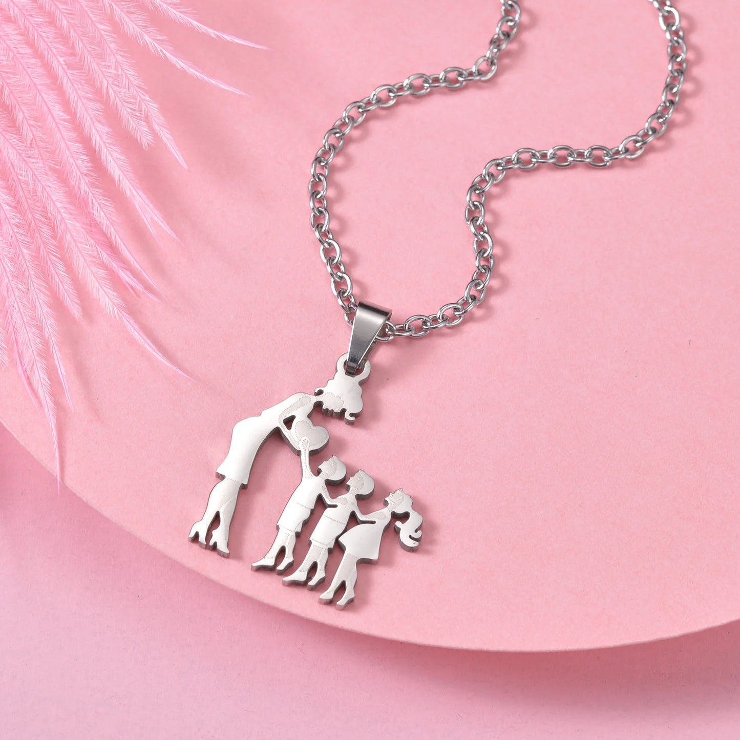 Family Stainless Steel Necklace Set: Mothers and Children Silver Color Pendant Jewelry - Perfect Mother's Day Gift