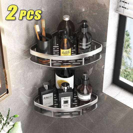 Space-Saving Aluminum Shower Corner Shelf: No-Nail Bathroom Organizer for Shampoo & Accessories