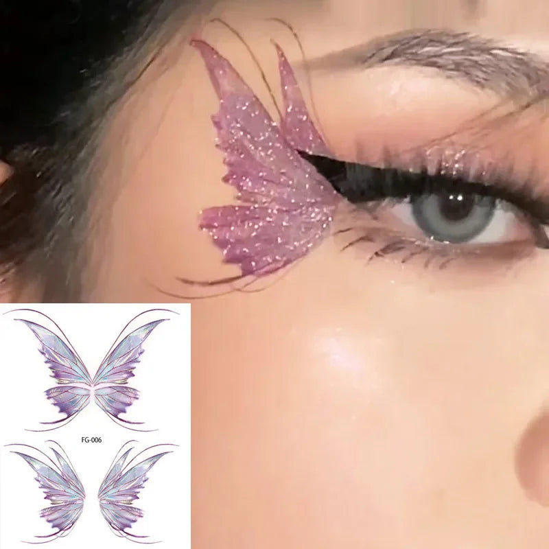 Fairy Butterfly Wings Shiny Tattoo Sticker: Waterproof Eyes Face Hand Body Art for Women - Fake Tattoos for Makeup, Dance, Music Festivals