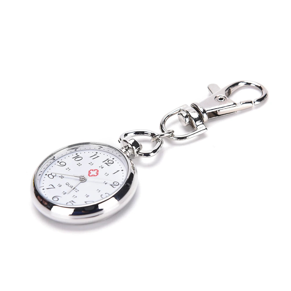 Stainless Steel Quartz Pocket Watch with Key Ring Chain – Cute and Stylish New Gift, 1PC