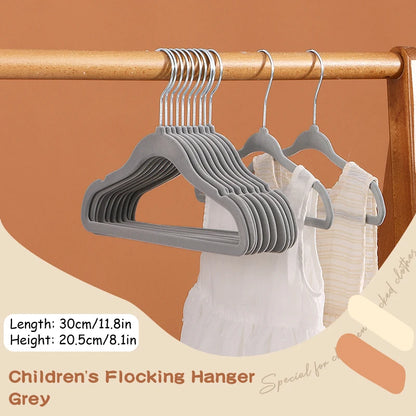 10/20Pcs Non-Slip Children Velvet Hangers - Thicken Rotin Hook, Space-Saving Clothes Dressing Storage, Portable Closet Organizer