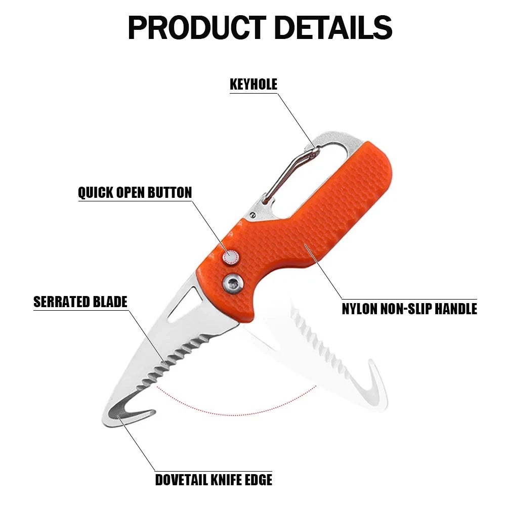 Portable Folding Knife - Stainless Serrated Hook Cutter | Express Parcel and Box Opener for Outdoor Camping and Survival