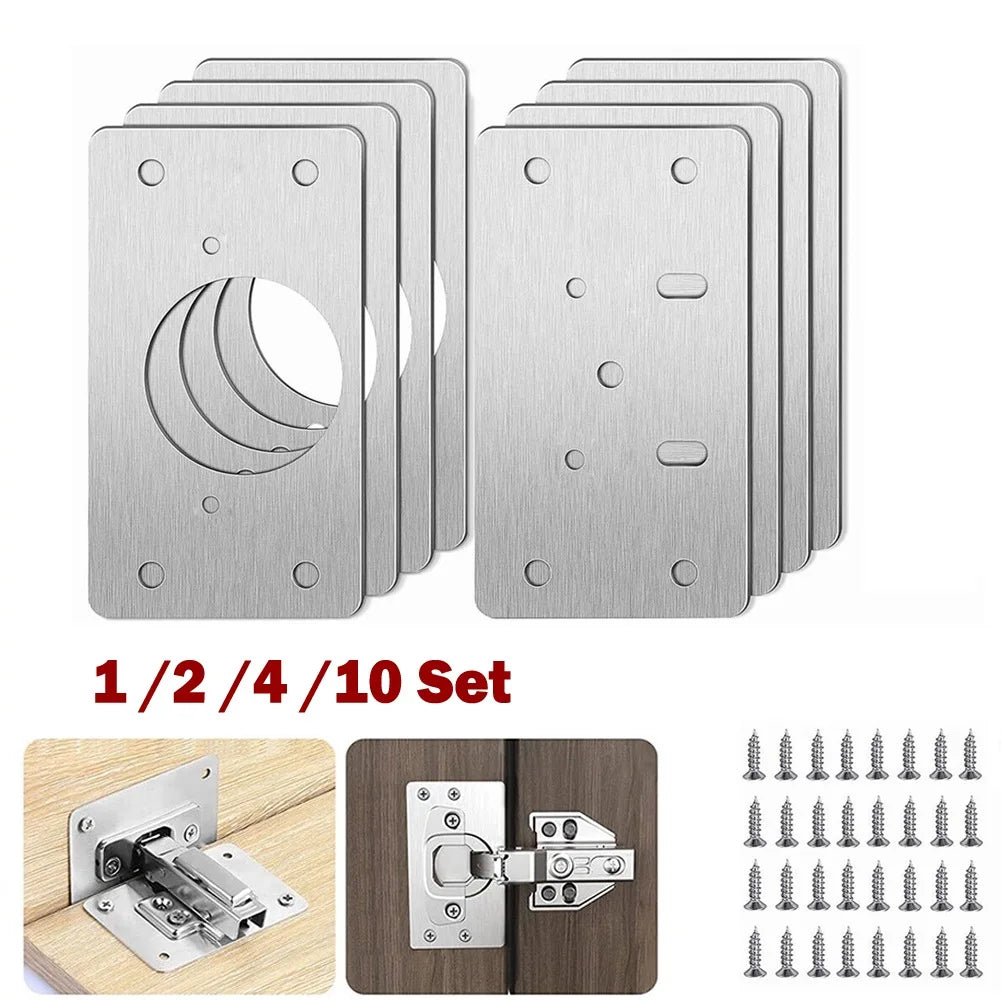 Stainless Steel Hinge Repair Plates - Cabinet Furniture Drawer Table Mount Tool Hardware - Available in 1/2/4/10 Pairs