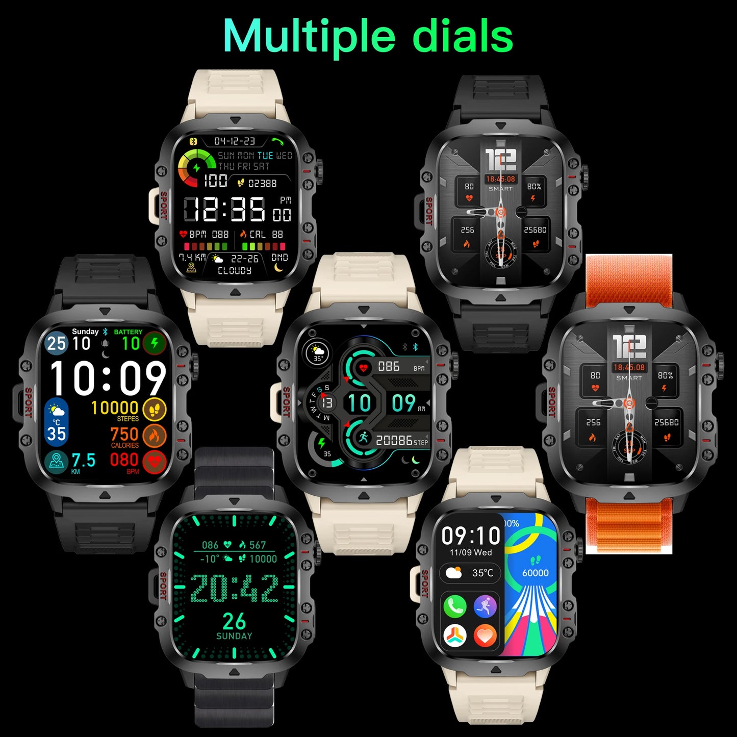 2023 Rugged Military Smart Watch – 2.01'' AI Voice, Bluetooth Call, IP68 Waterproof, Fitness Features for Men, Compatible with Android & iOS